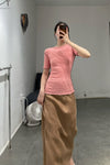 BASERANGE France organic cotton ruffled textured T-shirt BAS-TTVN-RBV-WI22-FENHONG pink